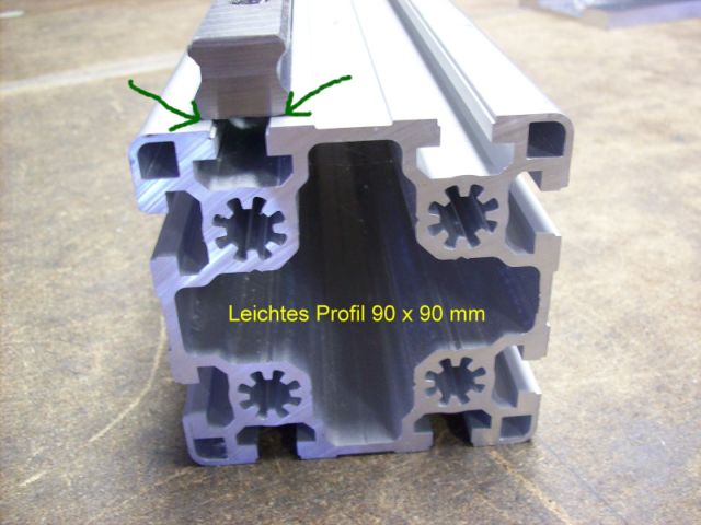 Y-guides on a light 90 x 90 mm profile