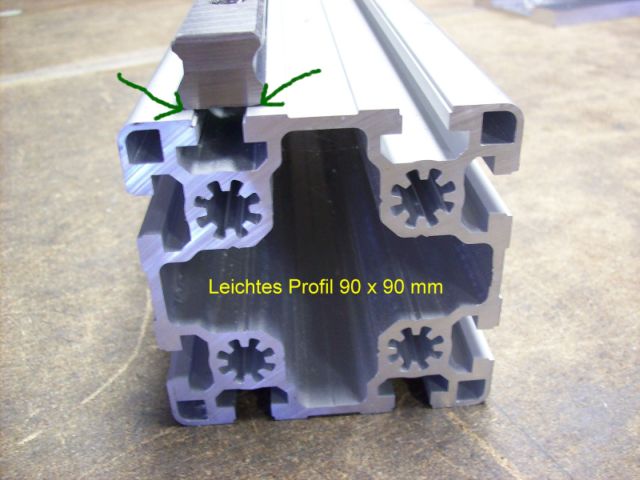 Y-Fhrungen an einem leichten 90 x 90 mm Profil